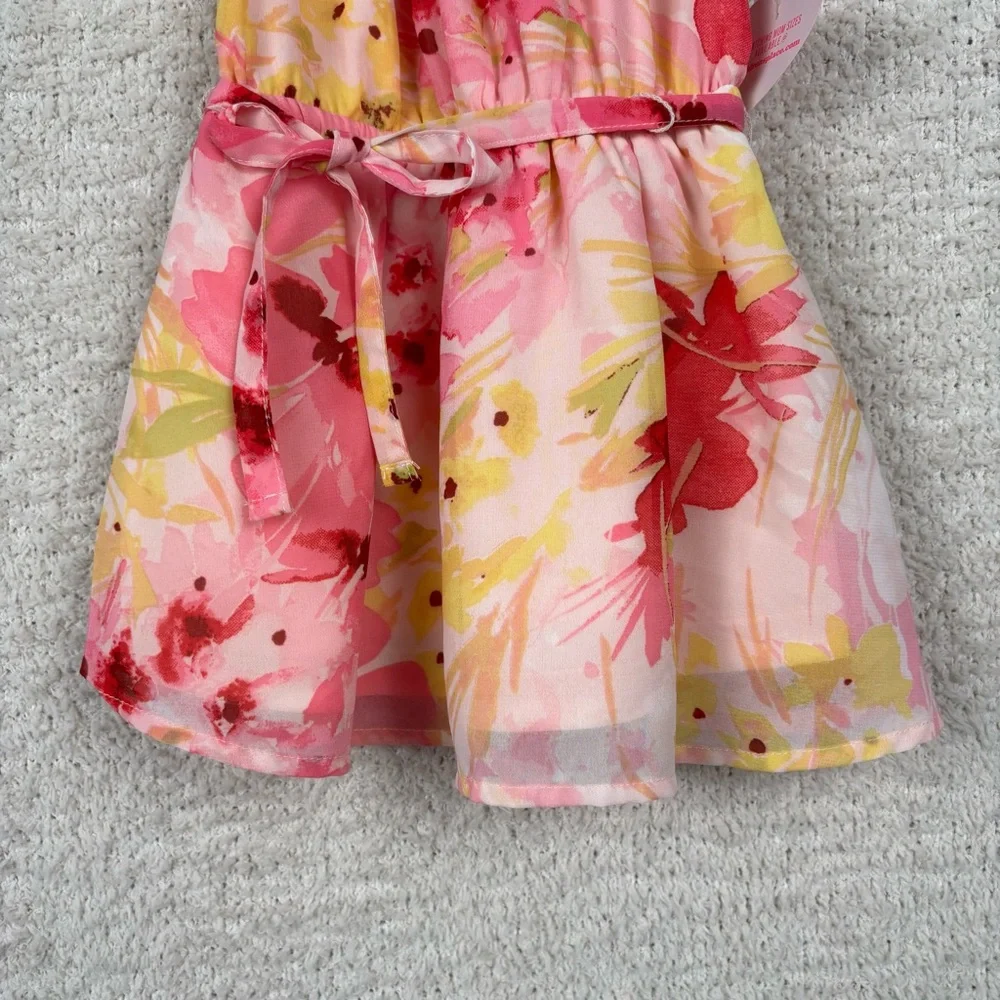 The Children's Place Girls Dress 18-24M Pink Multi Floral Lined Cold Shoulder‎